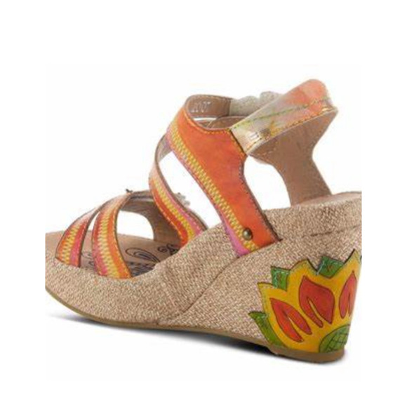 L'ARTISTE SPRING STEP Karnit Size 37/6.5-7 Peach Leather Espadrille Wedge Sandal - Picture 5 of 10
